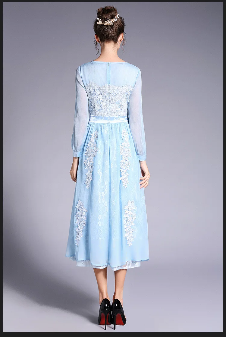 2017 женское кружевное платье с вышивкой милое длинное шифоновое Пышное Платье на