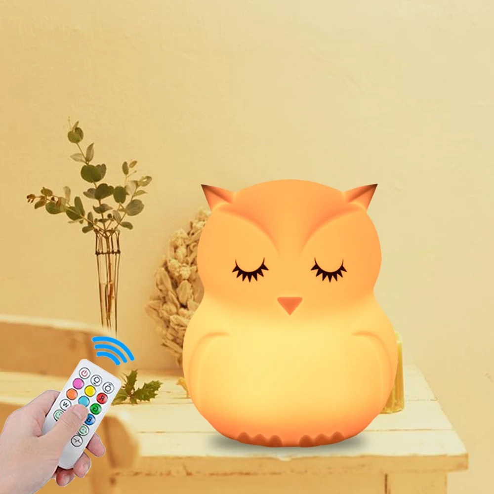 

Bird Hippo Owl LED Night Light Touch Sensor Remote Control RGB Dimmable Timer USB Rechargeable Silicone Lamp for Children Baby
