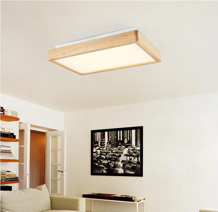 Квадратная Деревянная потолочная лампа светодиодный светильник с зернистой