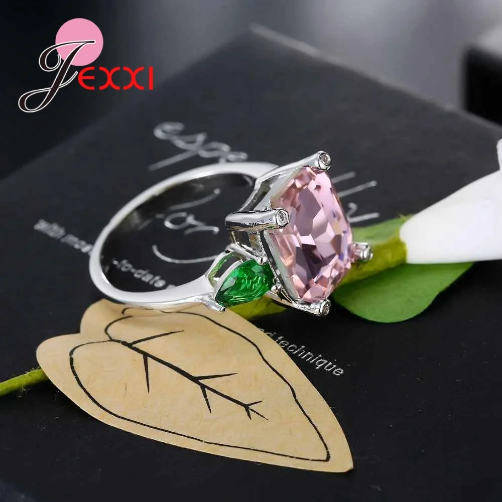 

Trendy Romantic Wedding Pink Cubic Zirconia Rings for Women 925 Sterling Silver Ring For Ladies Jewelry