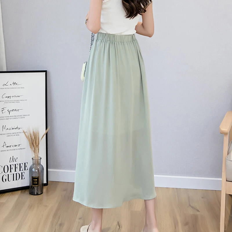 

Women Summer Horses Sheet A -line Rock Elegant High -waist Chiffon Rock Fests Hem Asymmetric Mid -calf Skirts