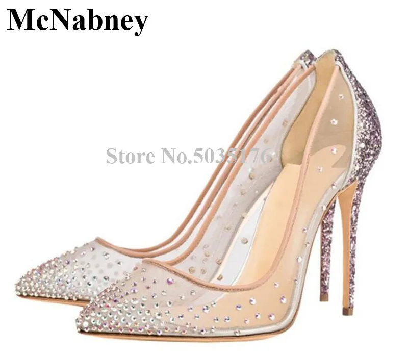 2019 European Rhinestone Bling Fashion Pointed Toe Stiletto Heel Pumps Shallow Slip-On Cover Spring/Autumn Women Shoes | Обувь
