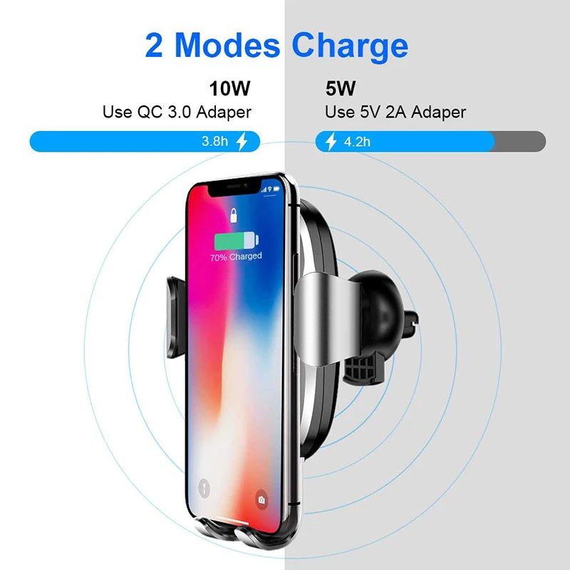 baseus qi wireless car charger for smart phone car wireless charger 10w fast charging car air vent mount phone holder free global shipping