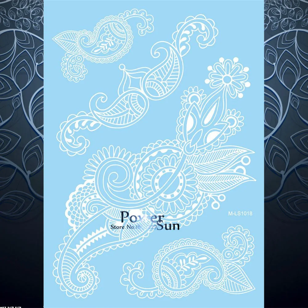 Флэш белыми чернилами Менди татуировки хной цветок рука наклейки