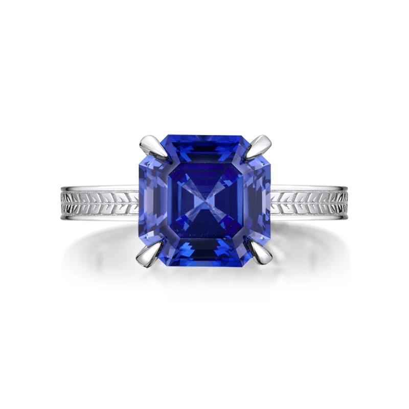 AINUOSHI 6 карат Asscher Cut Solitaire синие кольца создан Танзанит Драгоценный Камень Обручальное кольцо из стерлингового серебра ювелирные изделия