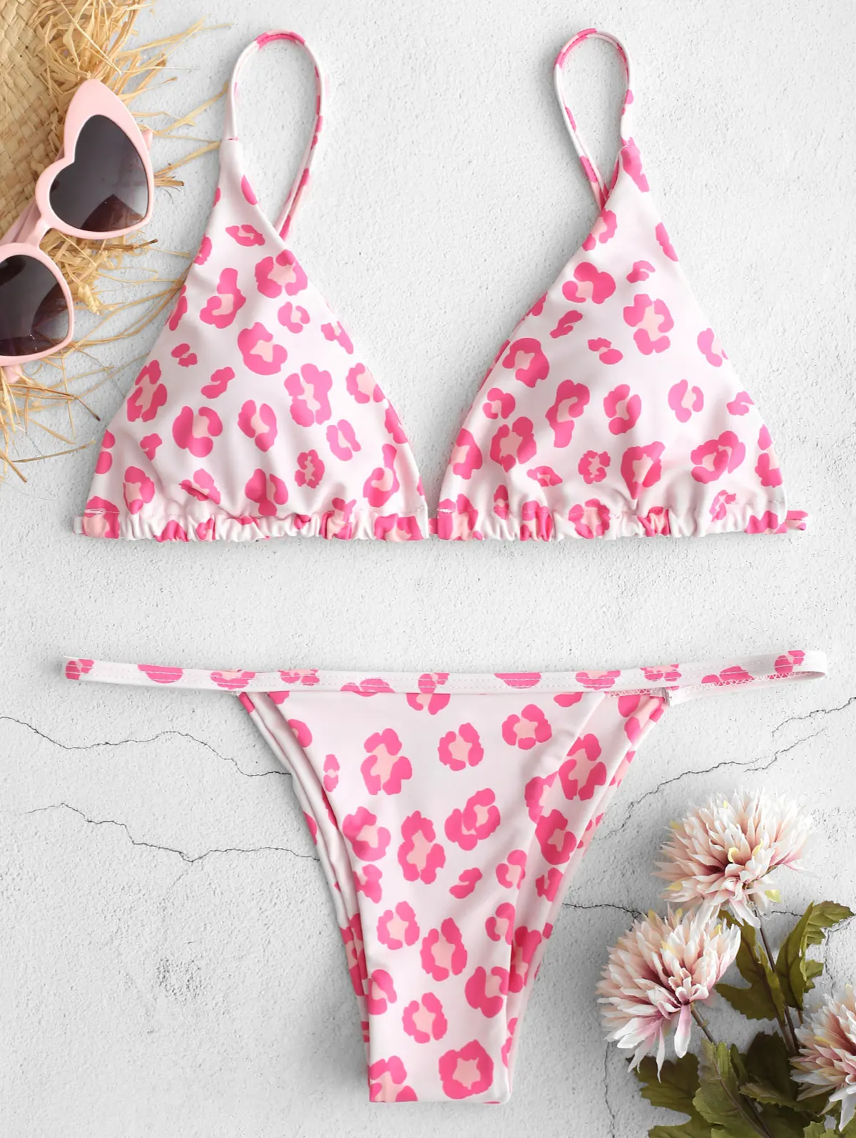 Sakura Pink ZAFUL Женская пляжная одежда летние дерзкие печатные струны женские наборы пляжные комплект из двух частей раздельный женский купальник бикини mujer - Цвет: Sakura Pink