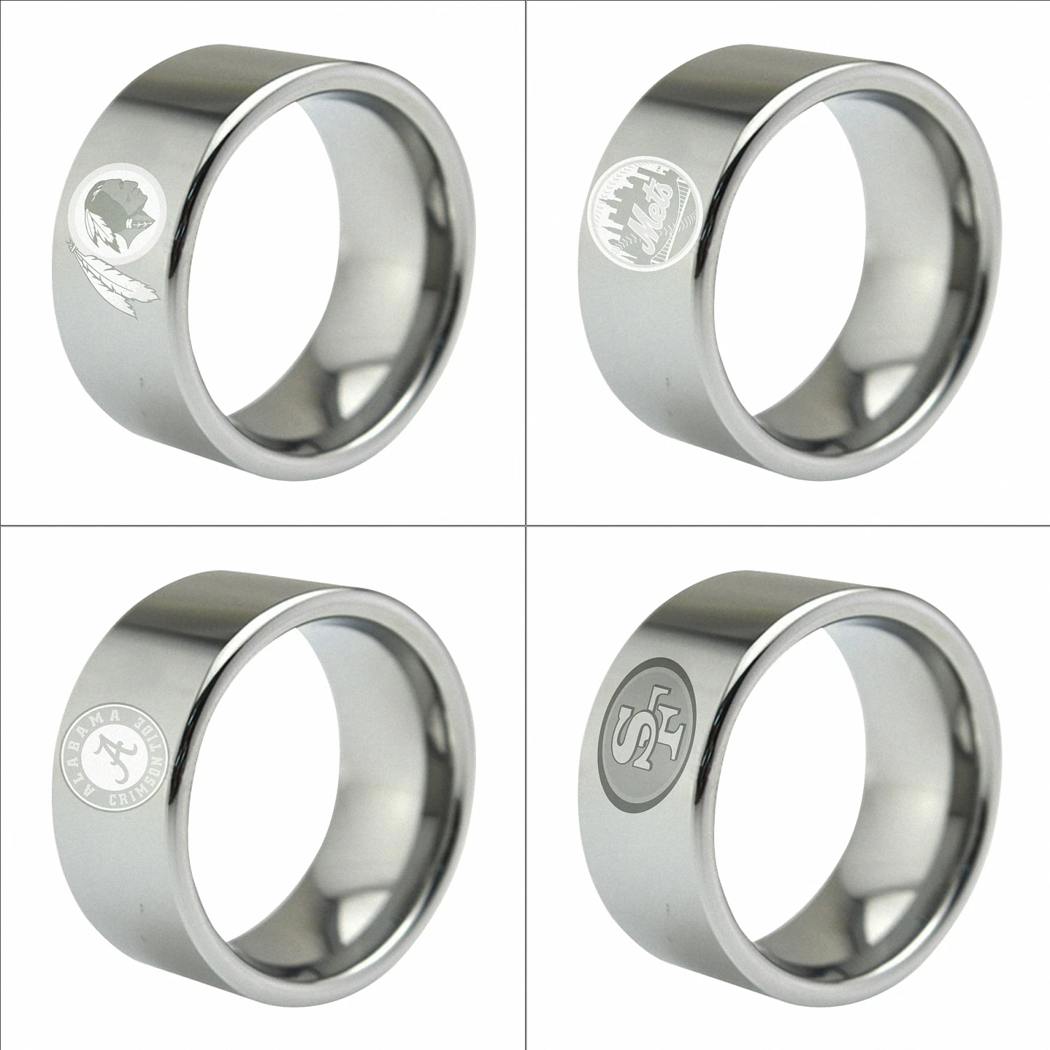 Hot Sales Luxury Comfort Ring Baltimore Ravens New York Mets Alabama Crimson Tide 8mm Silver Domed Men'S Tungsten | Украшения и