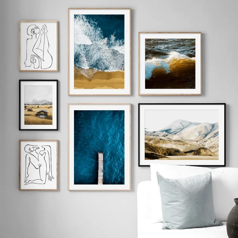 

Mountain Sea Beach Abstract Body Art Line Wall Art Canvas Painting Nordic Posters And Prints Wall Pictures For Living Room Decor