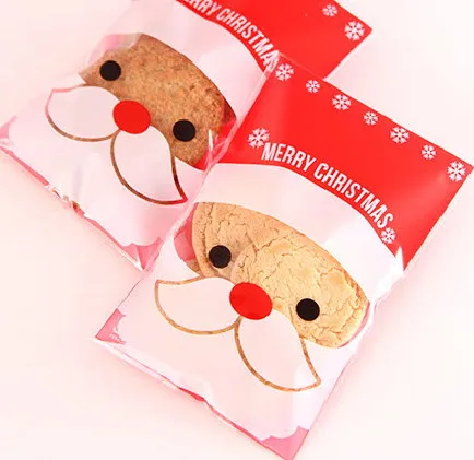 

Free shipping red white Christmas Santa Claus decoration cookie bag macaron bag candy bag biscuits packing self-adhesive bags