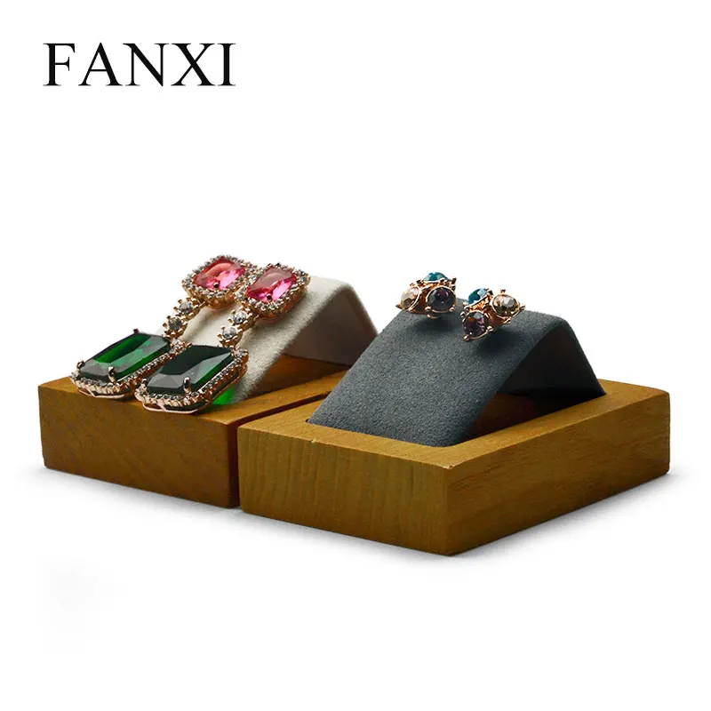 

New Solid Wood Cream-white & Dark gray Earring Display Stand with Microfiber for Showcase Jewelry Ear Nail Display Holder