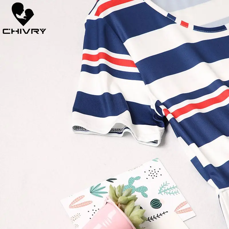 Новинка платья для мамы и дочки Chivry длинное платье макси в полоску с коротким