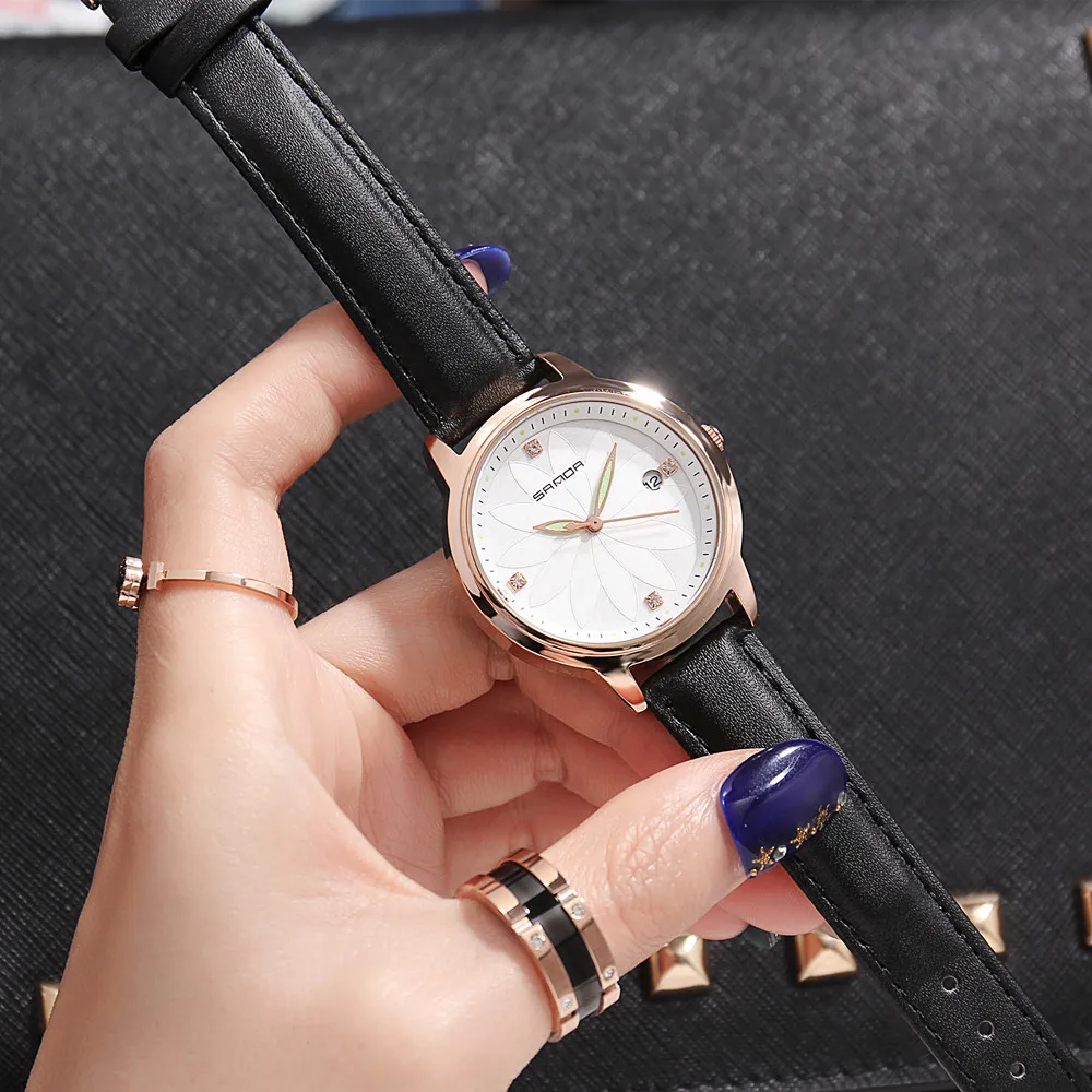 SANDA элегантные кварцевые часы для женщин цветочное моделирование женские