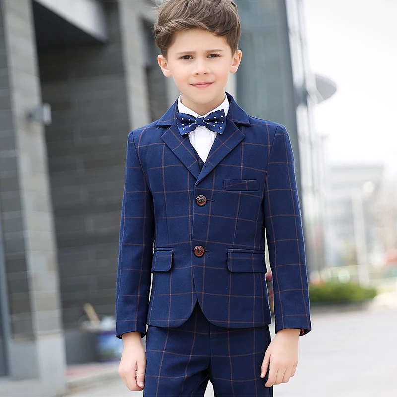 Flower Boys Formal School Suit for Weddings Child Blazer Shirt Vest Pants Tie 5pcs Tuxedo Kids Prom Party Dress Clothing Set | Детская