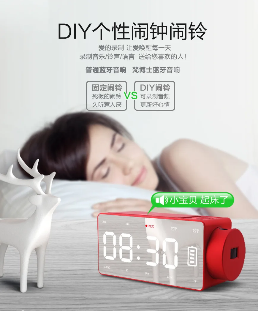Беспроводной зарядки Bluetooth Smart Динамик проекционные часы-будильник TF FM радио DIY Запись Мелодия Рабочий стол для дома часы