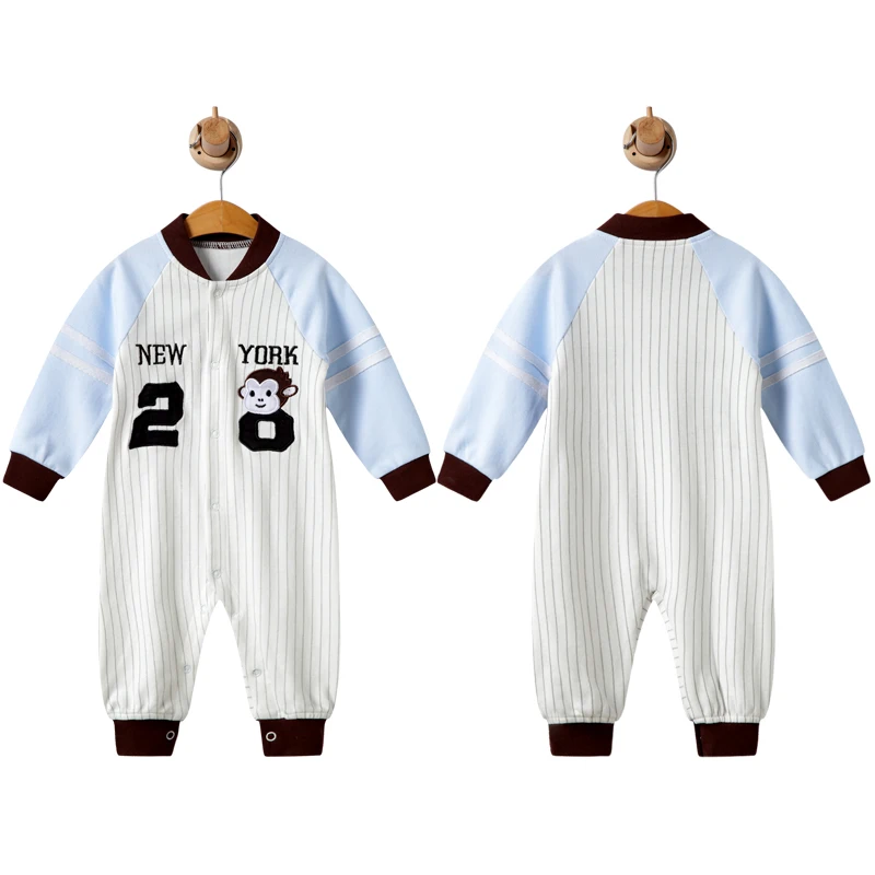 Хлопковый комбинезон с длинными рукавами и круглым вырезом для новорожденных