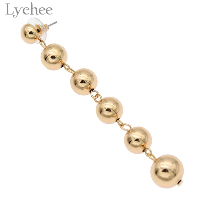 Lychee длинные висячие серьги с пятью шариками золотые серебряные круглые бусины