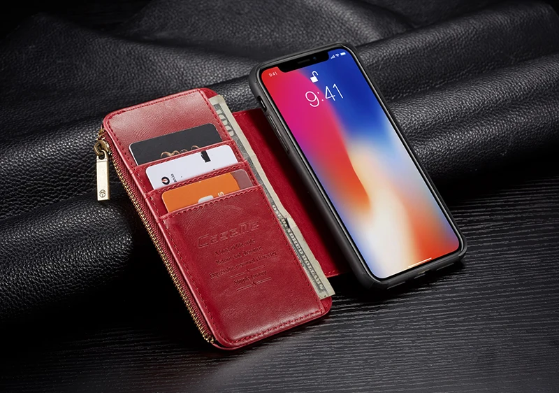 Чехол Me для IPhone X, 6, 7, 8 Plus, Ретро стиль, натуральная кожа, металлическая молния, 2 в 1, флип-кошелек, держатель для карт, чехол для IPhone XS Max XR