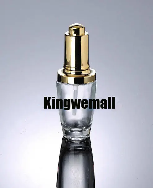 

200pcs/lot 30ml High Grade Glass Essence Oil Container with Dropper Clear Bottle with Gold Lids For Cosmetic Packaging EW05