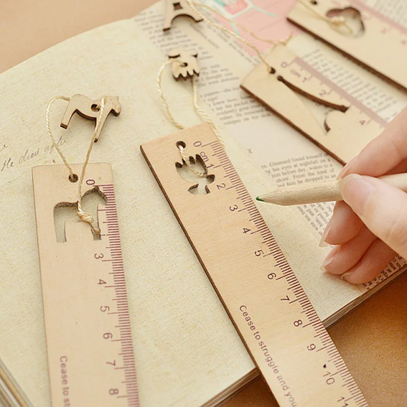 Милый ретро полая конструкция деревянная школьные линейки Инструменты для