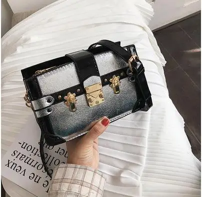 Серебристый Градиентный цвет, модный дизайн, пряжка из искусственной кожи, женская сумка-мессенджер через плечо, Женская Повседневная сумочка на цепочке, клатч, сумка - Цвет: Серебристый