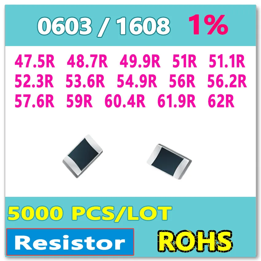 

JASNPROSMA OHM 0603 F 1% 5000pcs 47.5R 48.7R 49.9R 51R 51.1R 52.3R 53.6R 54.9R 56R 56.2R 57.6R 59R 60.4R 61.9R 62R smd 1608