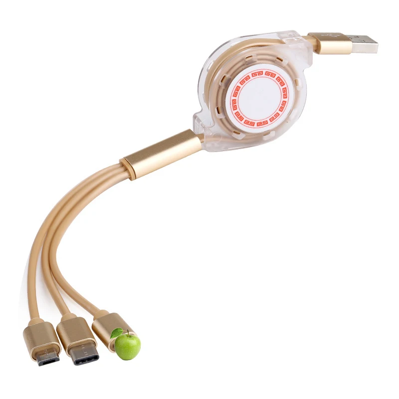 3 в 1 USB кабель 2.4A для быстрой зарядки Регулируемый iPhone 8 7 6 Android Micro lightning Type C