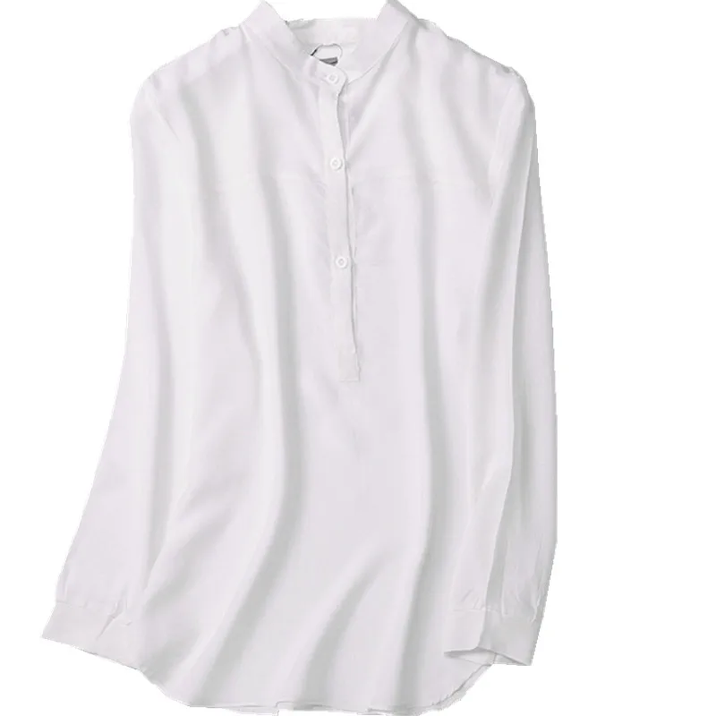 Женская блузка из натурального шелка Базовая рубашка с рукавом до локтя Офисная