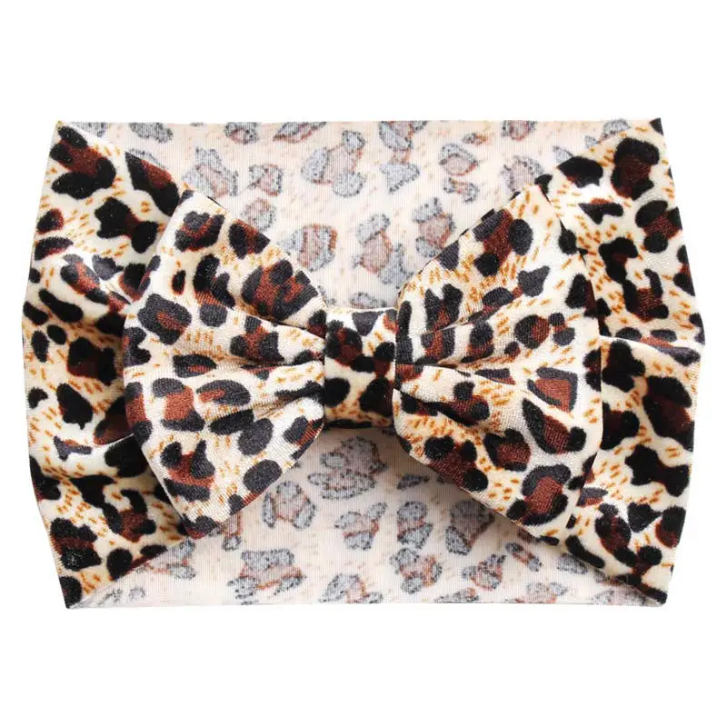 T2 Wecute европейский и американский ребенок Leopard Детская повязка для волос бархат лук повязка младенческой головной убор для малышей тюрбан - Цвет: T2