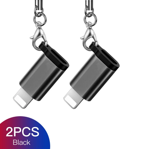 2PC Black ACCEZZ 4 шт. Мини OTG Micro USB для освещения для iPhone 6 8 7 X MAX XS зарядное устройство адаптер зарядки синхронизации данных с брелоком конвертер - Цвет: 2PC Black
