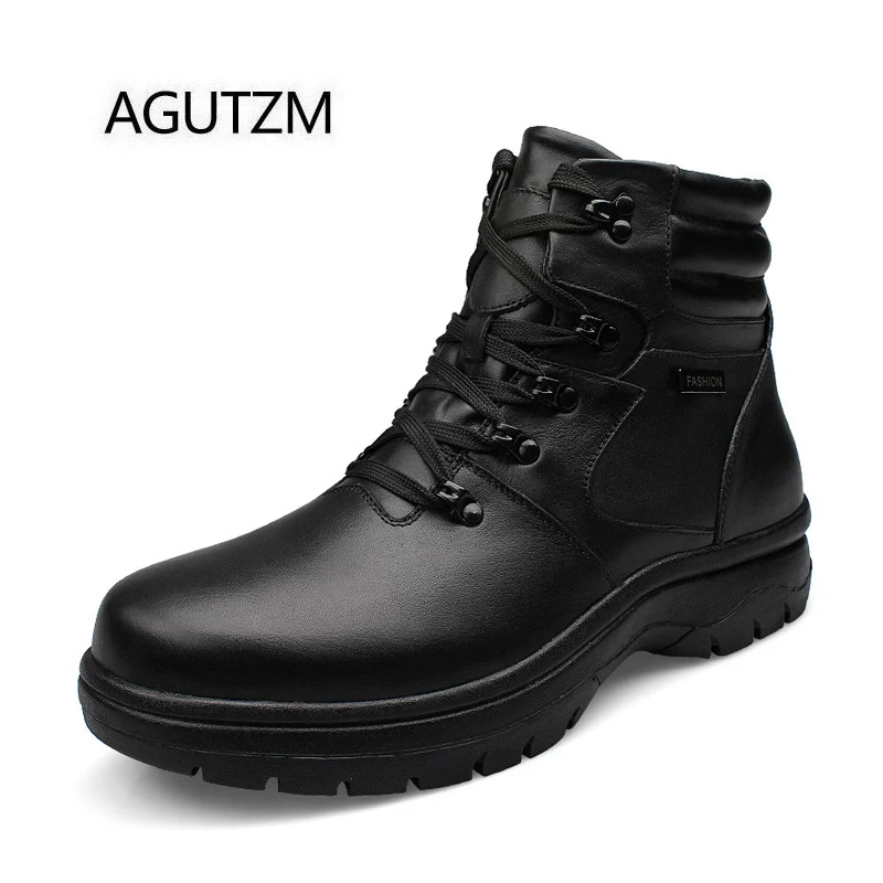 AGUTZM Q921 Новые черные мужские зимние ботинки из натуральной кожи с кроличьим мехом размера плюс 38-54