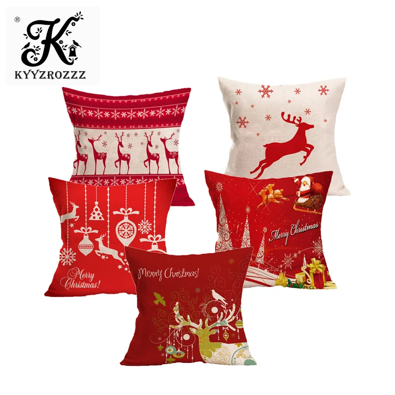 

New Year Christmas Cotton Linen Pillow Cover Home Cushion Covers Sofa Bed Nordic Decorative Pillow Case Almofadas 45x45cm