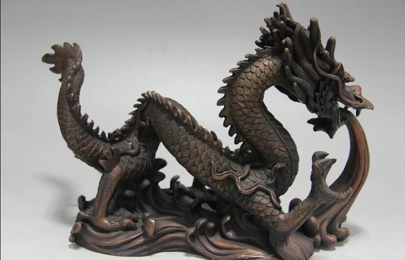 Королевский чистая красная бронза Feng Shui знак Lucky Dog благоприятный Дракон играть