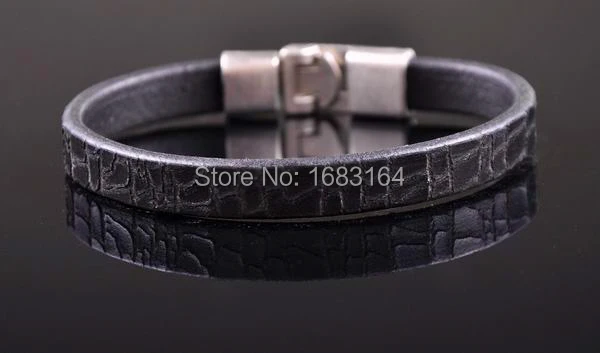 Браслет-манжета мужской из натуральной кожи черный ручной работы | Украшения и