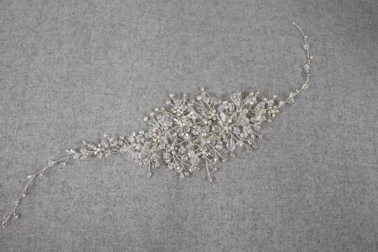 Jonnafe серебро бисера Цветок Тиара Свадебные аксессуары для волос лоза Хрустальное