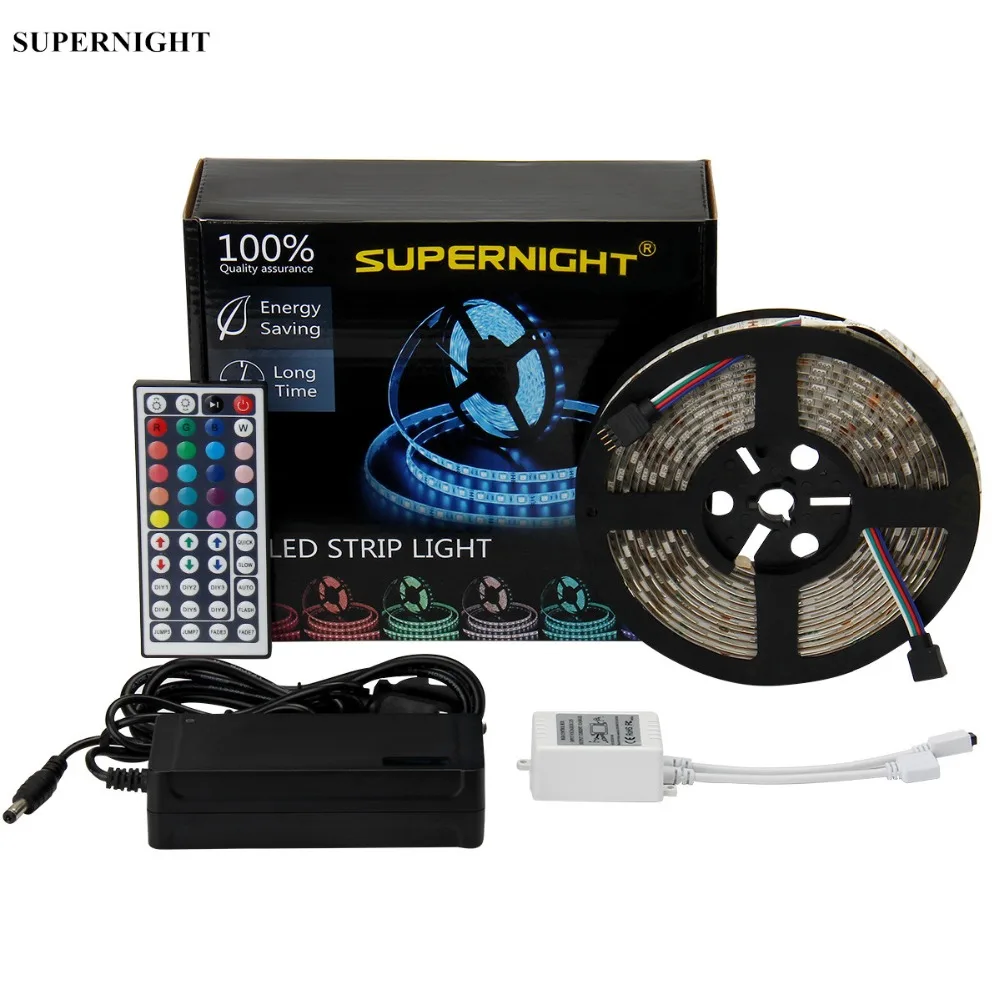 5050 SMD RGB LED Strip Light Kit 5M 60LEDs/m DC 12V Waterproof IP65 Lamp Band with IR Remote Controller Power Adapter US EU Plug | Лампы и