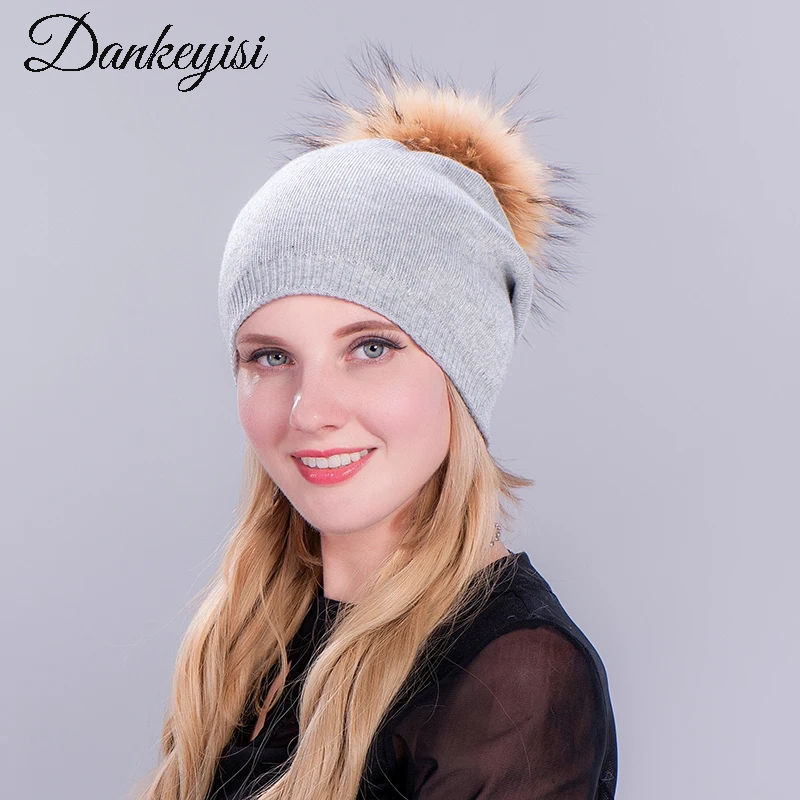 Шапка DANKEYISI с помпоном из меха норки и лисы зимняя кашемировая шапка для женщин