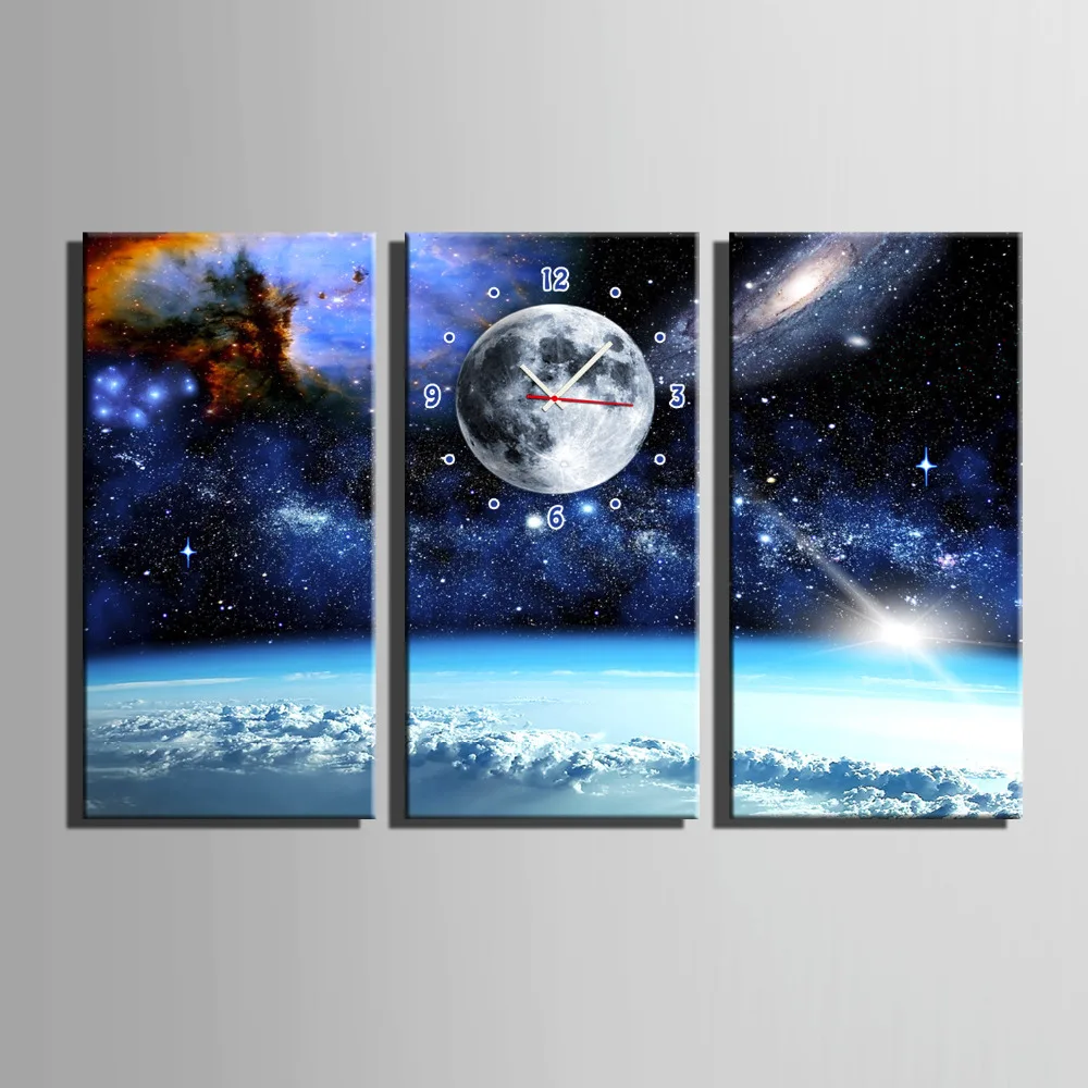 Бесплатная доставка настенные часы из 3 предметов на холсте в виде облаков и моря