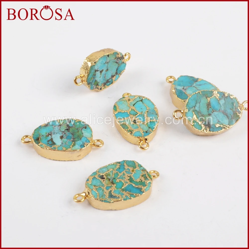 BOROSA 5pcs Oval Gold Color Copper 100% Blue Stone Druzy Connector Double Bails Charm for Bracelet DIY Jewelry Women G1323 | Украшения и