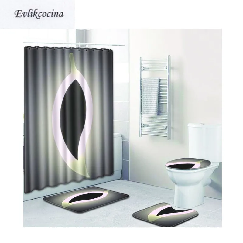 Free Shipping 4pcs Black Leaf Banyo Paspas Bathroom Carpet Toilet U Type Bath Mat Set Non Slip Tapis Salle De Bain Alfombra Bano