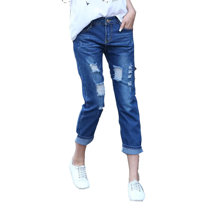 Новое поступление 2017 года новый девять отверстие Джинсы для женщин женские