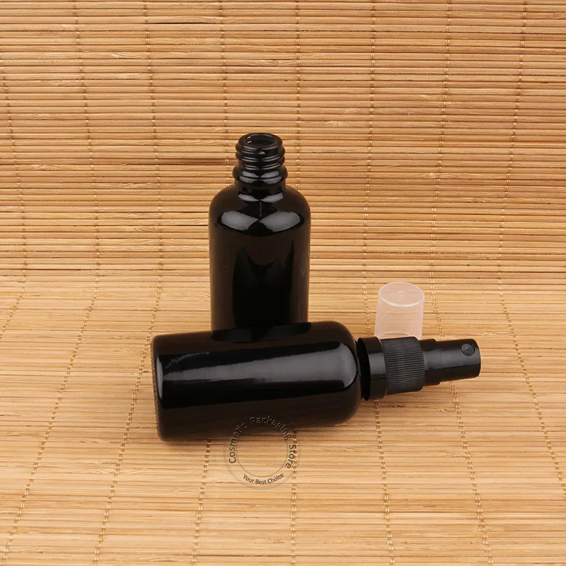 3pcs/Lot Promotion Glass 50ml Essential Oil Bottle Black Cosmetic Atomizer Lid Container Spray liquid Pot 50g Vial | Красота и