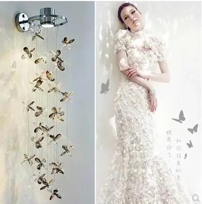 L Хрустальная настенная лампа в виде бабочки цветка светодиодное украшение для