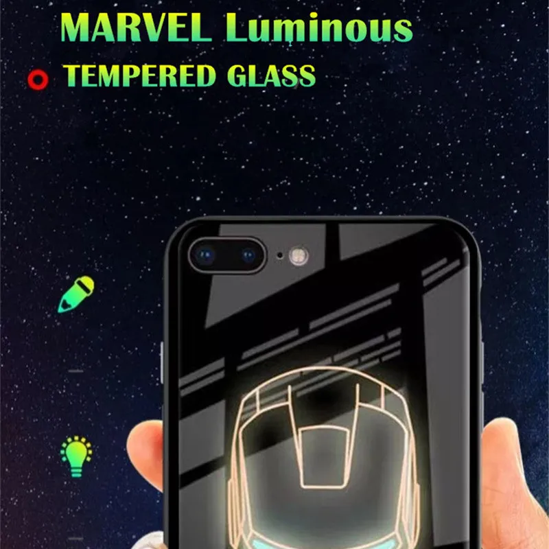 QINUO Marvel супергерой светящийся чехол для iphone 6 6s 7 8 Plus закаленное стекло чехол для телефона для iphone X XS Max XR Coque Funda Capa