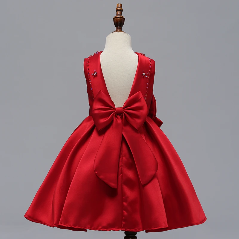 

Princess Beading Evening Prom Dress With Bow Trendy V-Back Girls Dress Bridal Dress