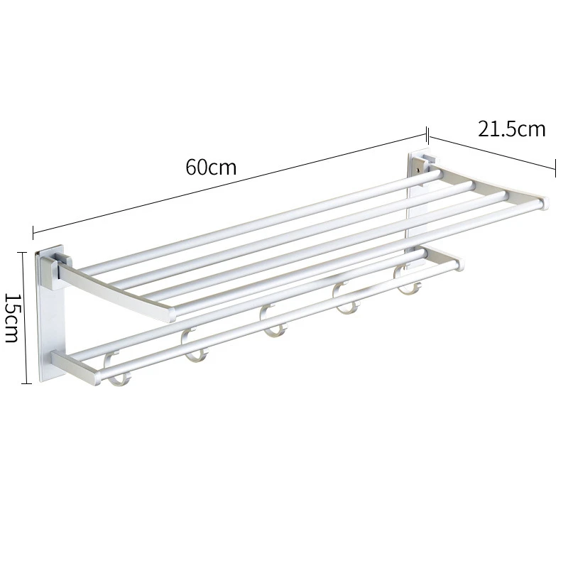 

Folded Double Layer Storage Holders Quality Space Aluminum Punch-free Towel Sundry Racks Multifunction Bathroom Kitchen Hooks