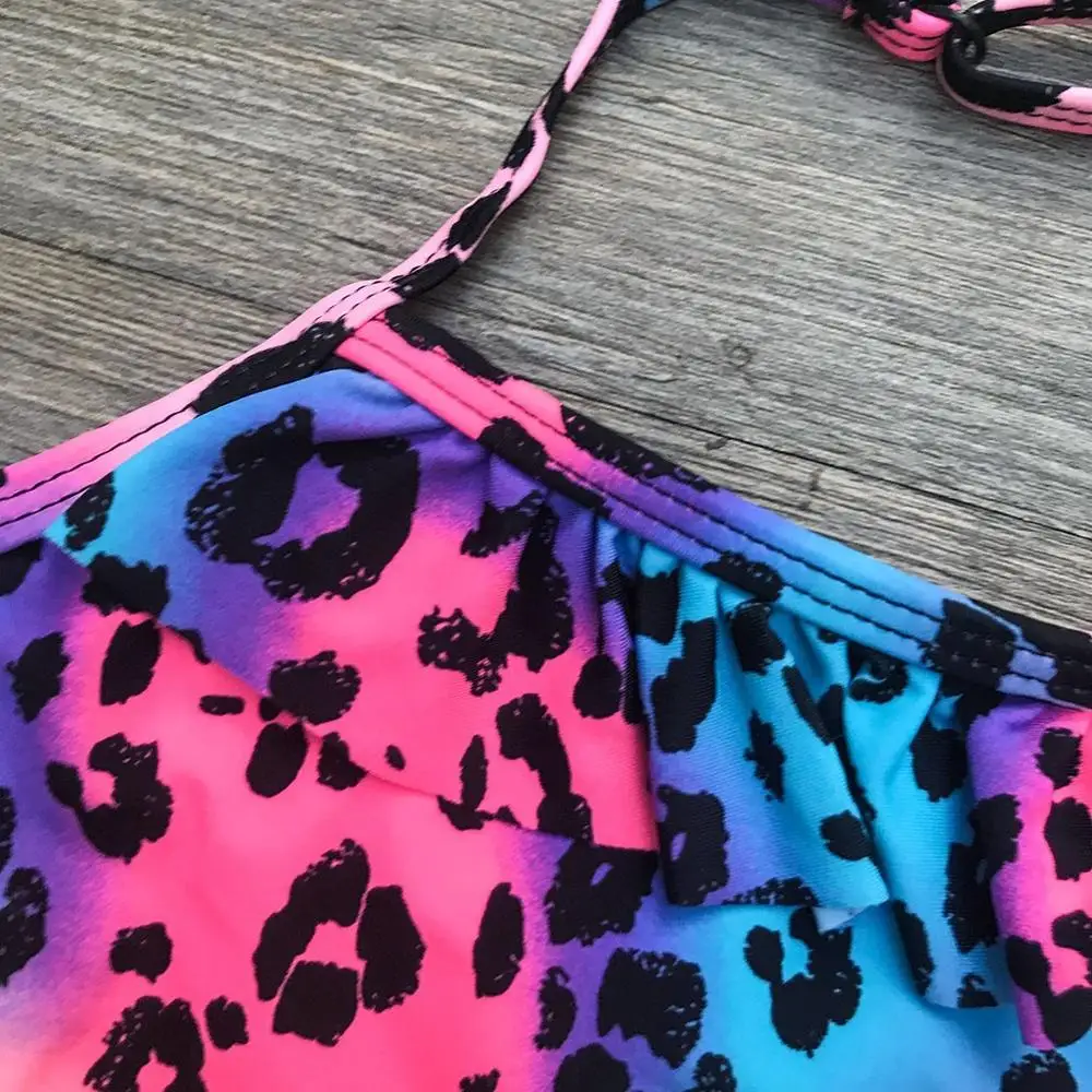Toddler Kids Baby Girl Swimwear 2019 Children Leopard Ruched Bikini Set Swimsuit Bathing Clothes A1 | Мать и ребенок