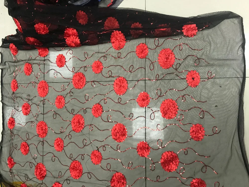 3D ручной работы/сетка Кружево ткани/бабочки/Красный embroideried цветы черный сетка |