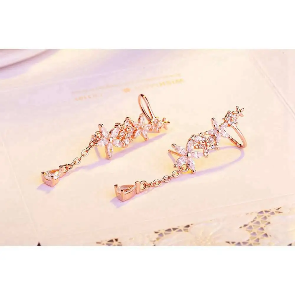 925 Sterling Silver/Rose Gold Long Tassel Earrings Snowflake Gothic Drop for Women Accessories Love Gift Bijoux | Украшения и