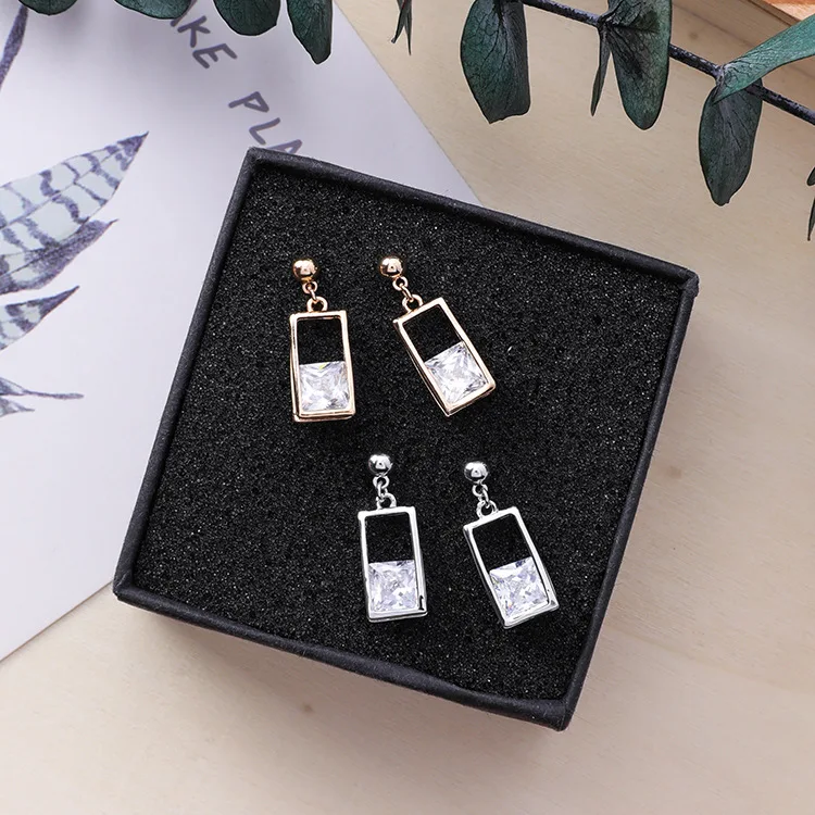 New Asymmetric Crystal Earrings Geometric Cubic Zircon Rose Gold Color Drop Simple Round Dangle Jewelry | Украшения и аксессуары