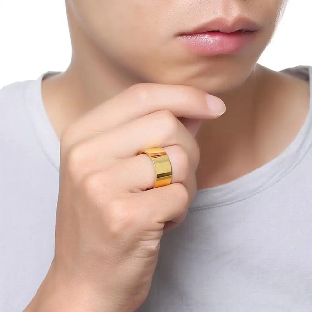 Простой дизайн 10 мм широкое кольцо из нержавеющей стали Трендовое розовое